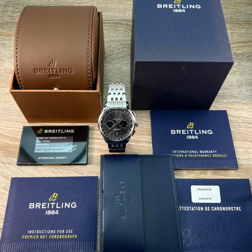 Breitling AB0118221B1A1 Premier B01 Chronograph 42 Stainless Steel Anthracite Grey Dial.