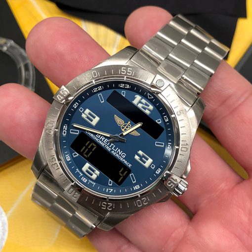 Breitling Aerospace Avantage E79362 Digital Blue Dial Titanium 42mm Quartz Wristwatch Unworn Wrapped