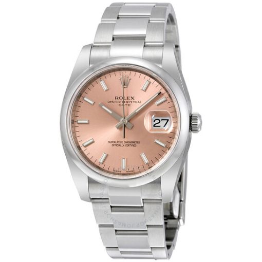 Rolex Oyster Perpetual Date 34 Pink Dial Stainless Steel Bracelet Automatic Unisex Watch 115200PSO