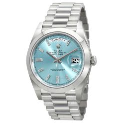 Rolex Oyster Perpetual Day-Date Ice Blue Baguette Dial Platinum President Automatic Men’s Watch 228206IBLDP