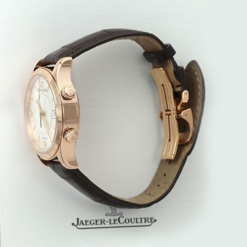 JAEGER LECOULTRE Master Memovox Silver Dial 18kt Rose Gold Brown Leather Men’s Watch Item No. Q1412430