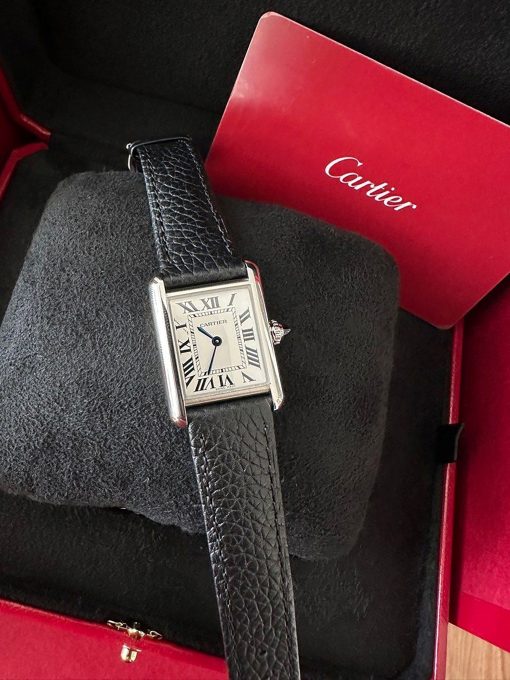 CARTIER Tank Must XL Automatic Steel Black Leather Silver Dial WSTA0040