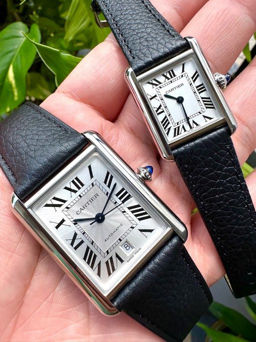 CARTIER Tank Must XL Automatic Steel Black Leather Silver Dial WSTA0040