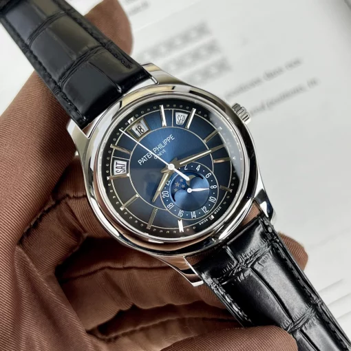 PATEK PHILIPPE  Complications Moon Phases Annual Calendar Automatic Blue Sunburst Dial Men’s Watch Item No. 5205G-013