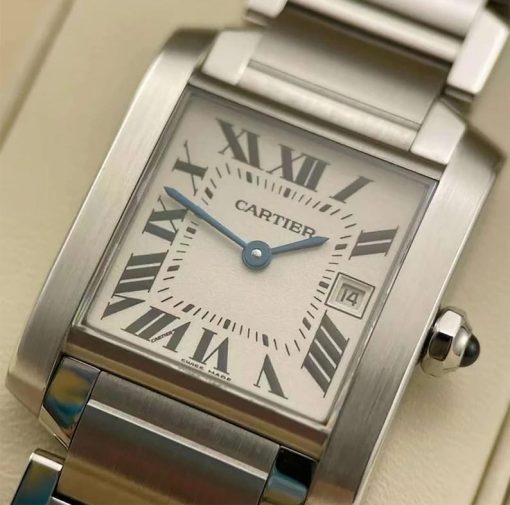 Cartier Tank Francaise Stainless Steel 25x30mm White Roman Dial Watch WSTA0005