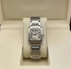 Cartier Tank Francaise Stainless Steel 25x30mm White Roman Dial Watch WSTA0005