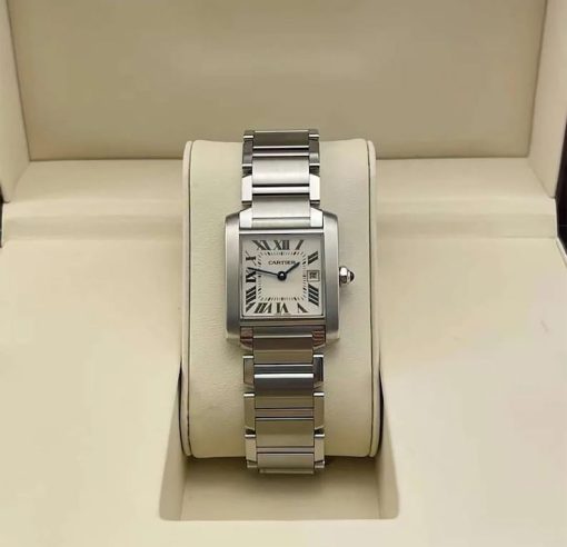 Cartier Tank Francaise Stainless Steel 25x30mm White Roman Dial Watch WSTA0005