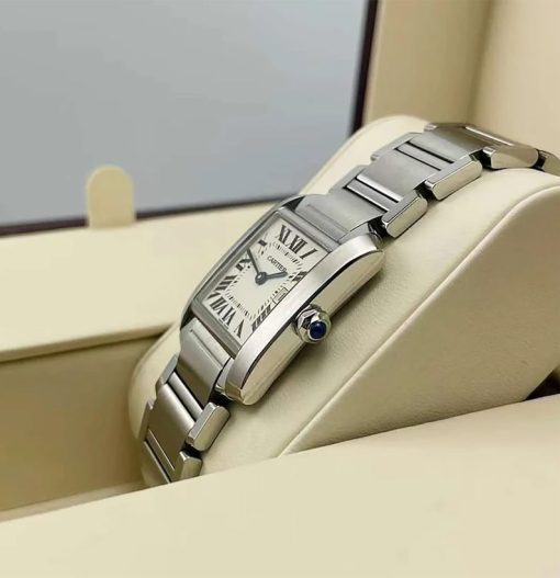 Cartier Tank Francaise Stainless Steel 25x30mm White Roman Dial Watch WSTA0005