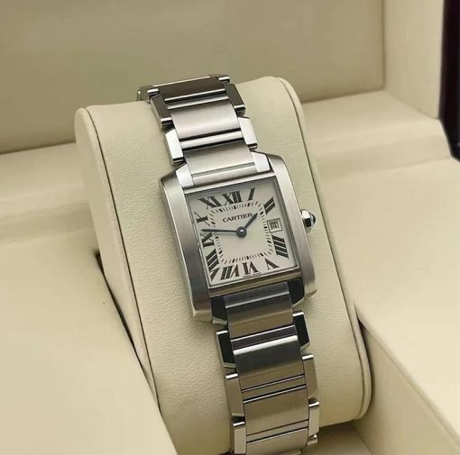 Cartier Tank Francaise Stainless Steel 25x30mm White Roman Dial Watch WSTA0005