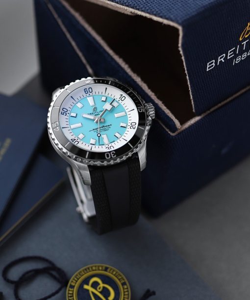 Breitling Superocean 44mm Turquoise Dial Rubber Strap A17376211L2S1 Men’s Watch