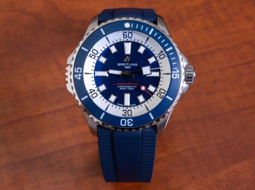 Breitling Super Ocean Ceramic Blue Bezel/Blue Dial on Blue Rubber Strap 44mm