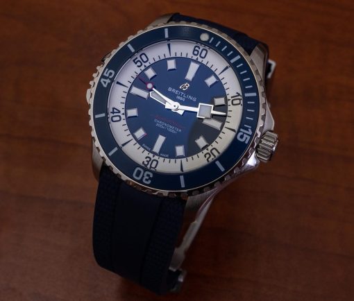 Breitling Super Ocean Ceramic Blue Bezel/Blue Dial on Blue Rubber Strap 44mm