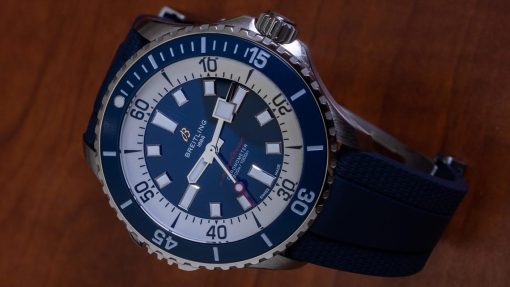 Breitling Super Ocean Ceramic Blue Bezel/Blue Dial on Blue Rubber Strap 44mm