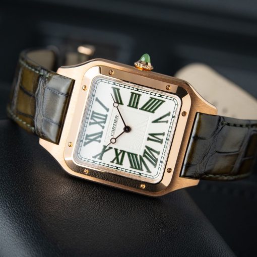 Cartier Santos Dumont WGSA0083 XL Model 33.9mm x 46.6mm Limited Rose Gold Plated White Jade Mens Watch